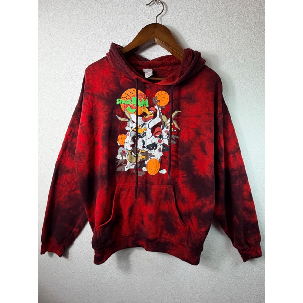 Space Jam Unisex Hoodie Red Tie Dye Medium Tune Squad Bugs Bunny Sweatshirt